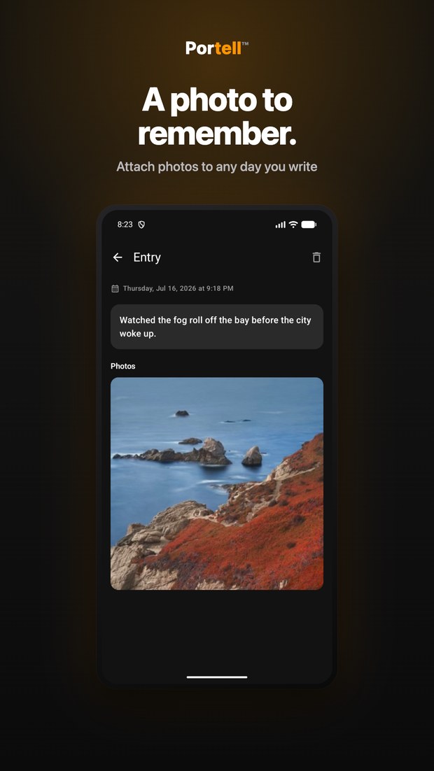Portell on Android: an entry with a photo attached to the day