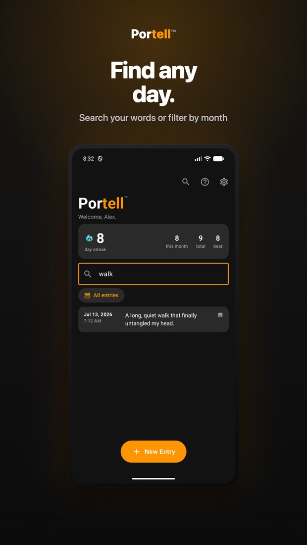 Portell on Android: searching entries to find a particular day