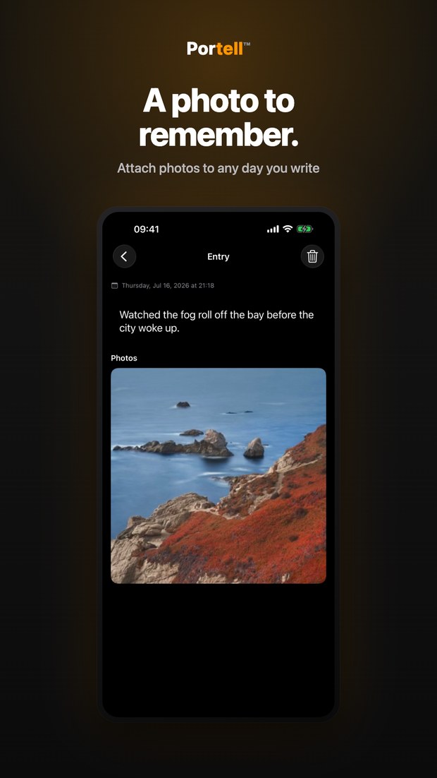 Portell on iPhone: an entry with a photo attached to the day