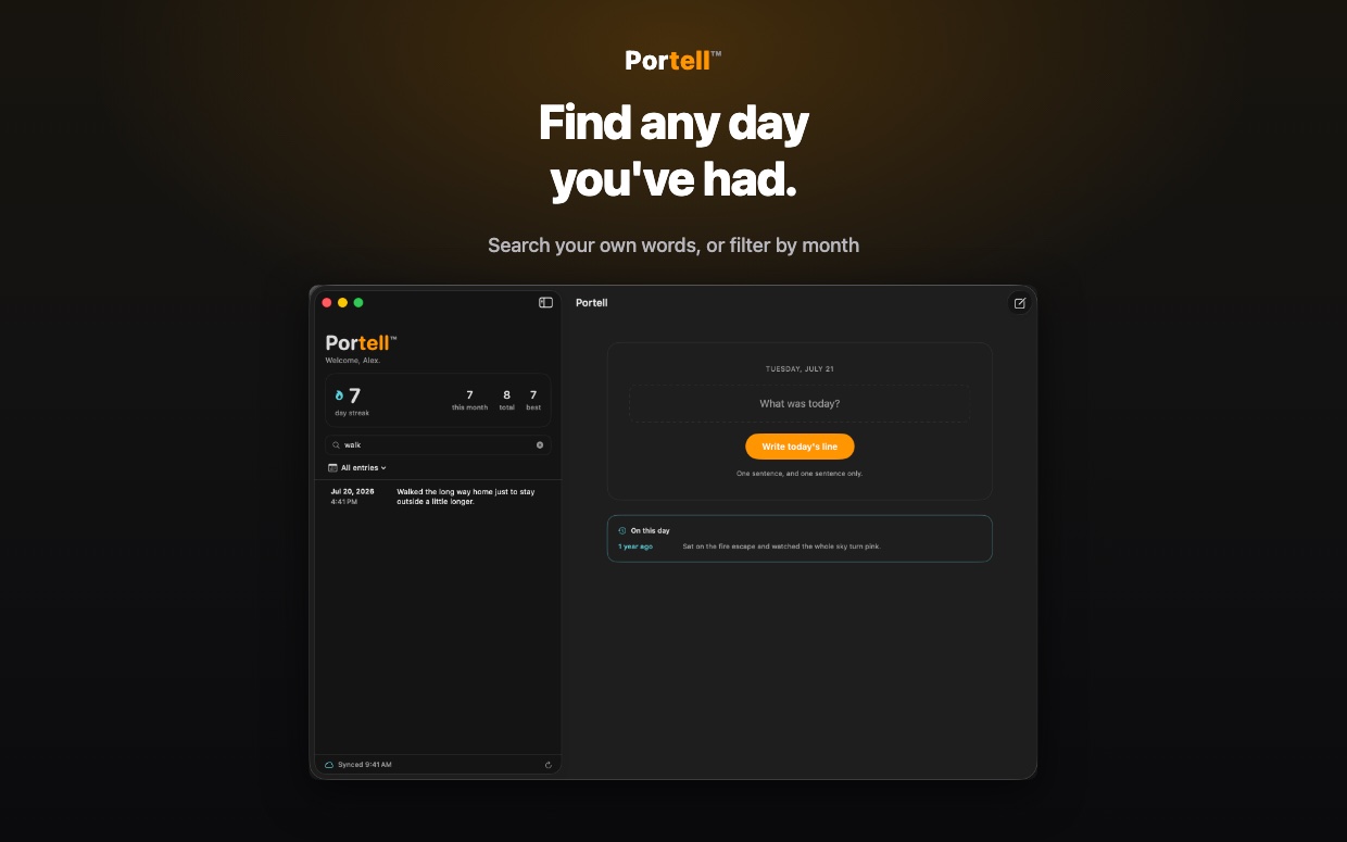 Portell on Mac: searching the journal to find a particular day
